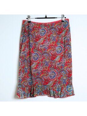 Vintage Y2K Rampage Paisley Print Midi Skirt Medium Orange Blue Ruffle Boho Chic